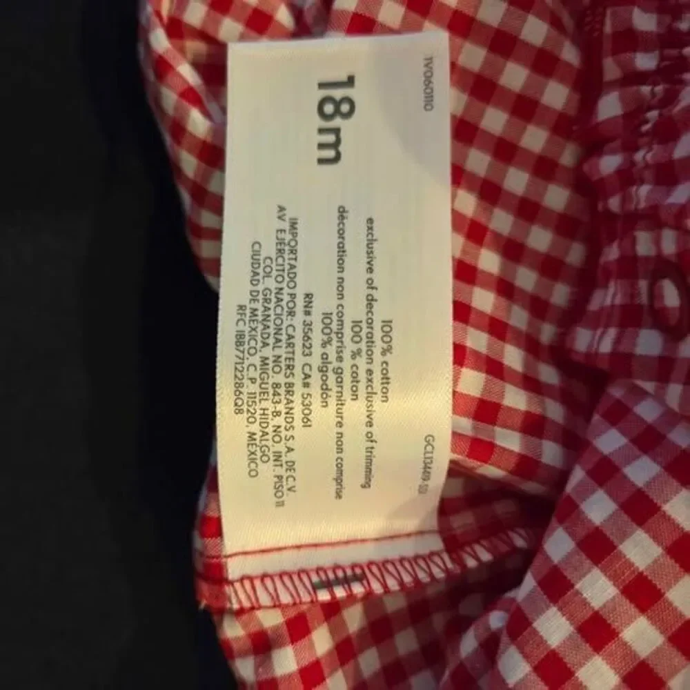 Carters 18m girls red and white gingham romper with smocking and ruffles new